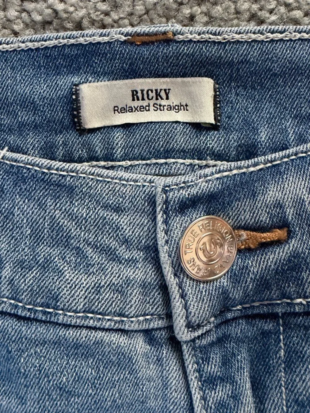 True Religion Ricky Relaxed Straight Flap Jeans Light Wash Stretch Men's 38x34
